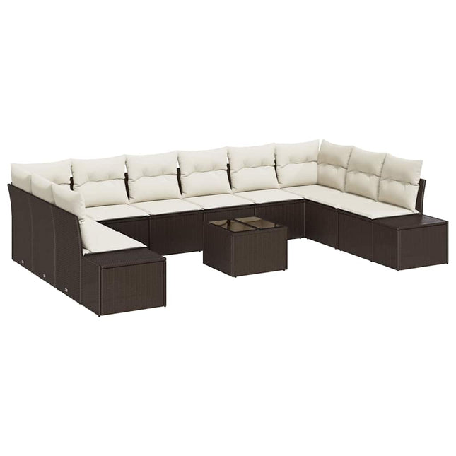 Havesofa Sæt med pude 11 pcs Brun polyrattan