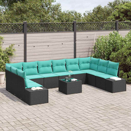 Havesofa Sæt 11 stk. Sort polyrattan