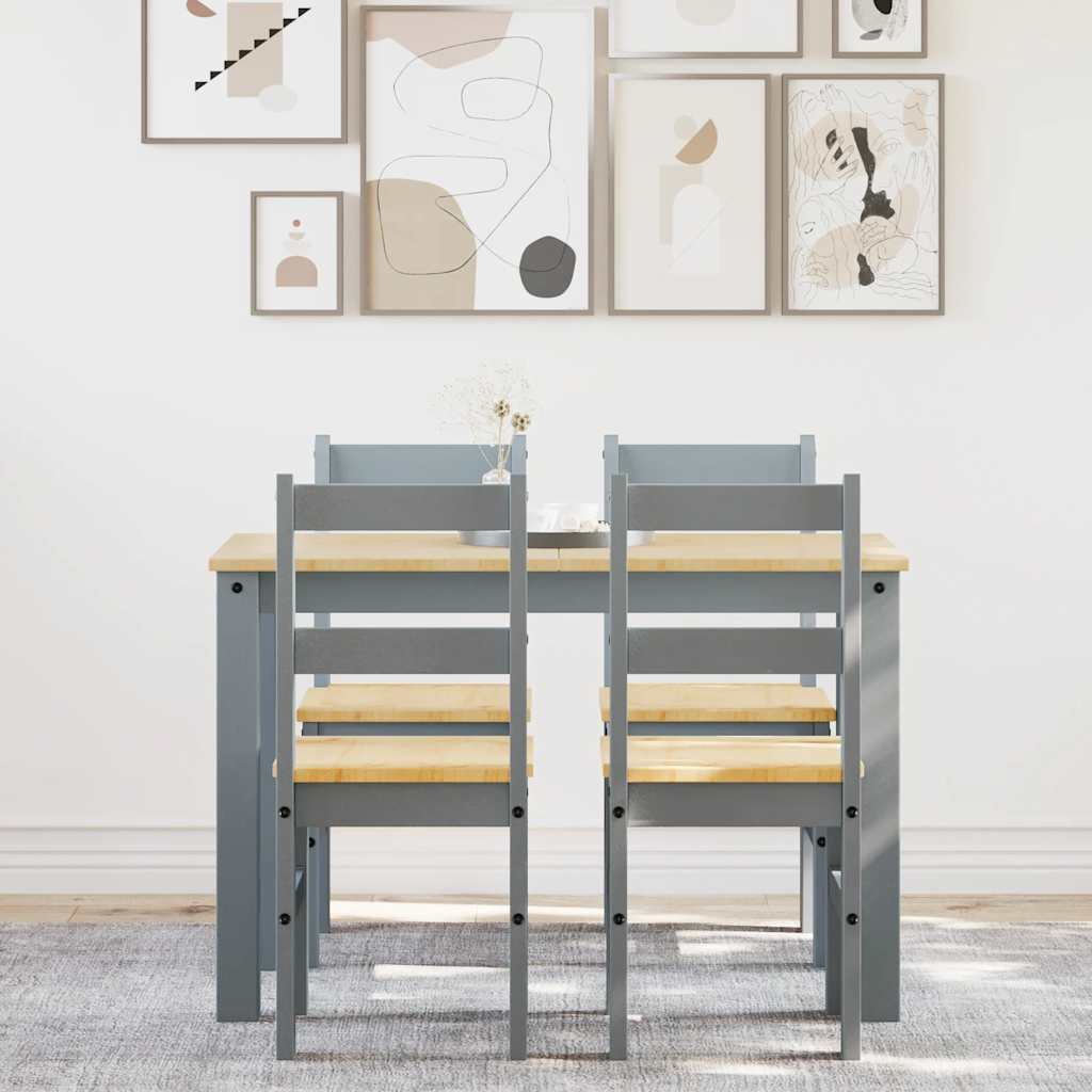 spisebordssæt 5 dele Panama massivt fyrretræ grå