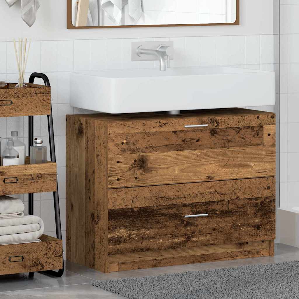 Badeværelsesskab i gammelt træ-look 78 × 37 × 59 cm - konstrueret træ