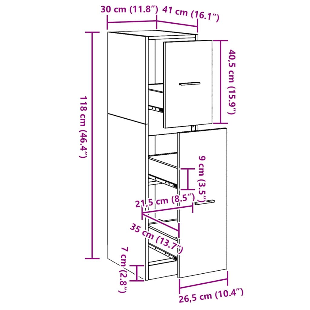 Apoteker Kabinet Sort eg 30 x 41 x 118 cm Konstrueret træ
