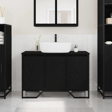Badeværelsesskabsunder Sort eg 91 x 35 x 60 cm Konstrueret træ