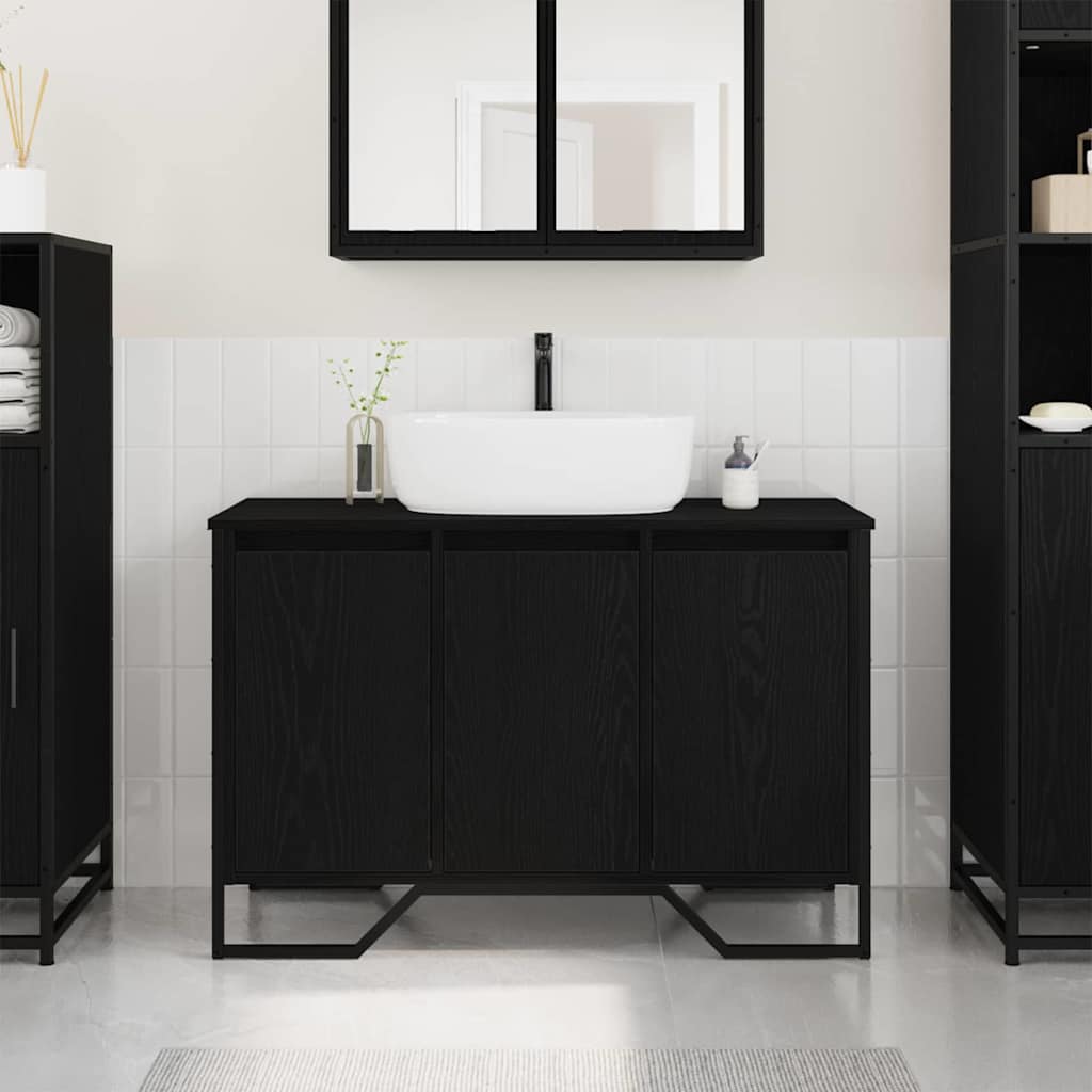 Badeværelsesskab under vask - sort eg, 91 × 35 × 60 cm, konstrueret træ