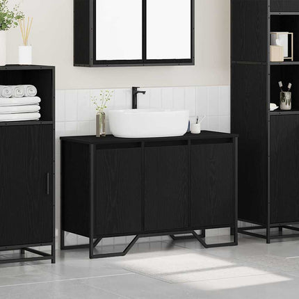 Badeværelsesskabsunder Sort eg 91 x 35 x 60 cm Konstrueret træ