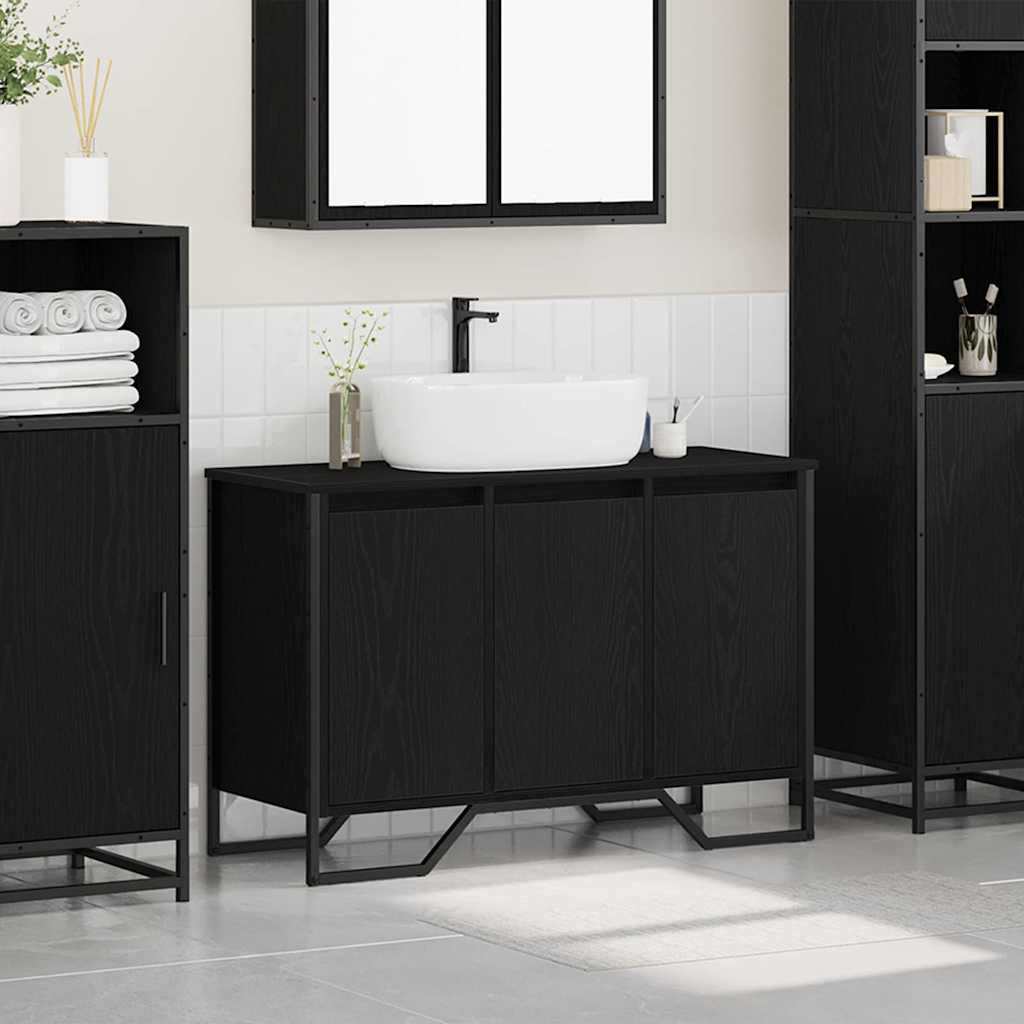 Badeværelsesskabsunder Sort eg 91 x 35 x 60 cm Konstrueret træ