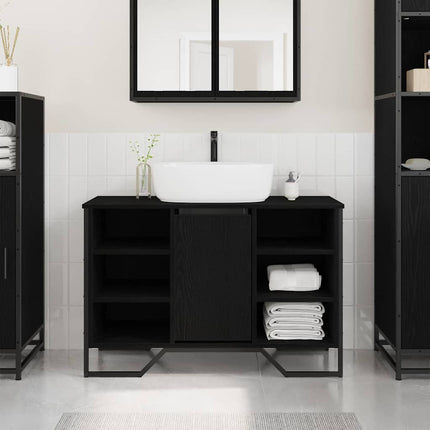 Badeværelsesskabsunder Sort eg 91 x 35 x 60 cm Konstrueret træ