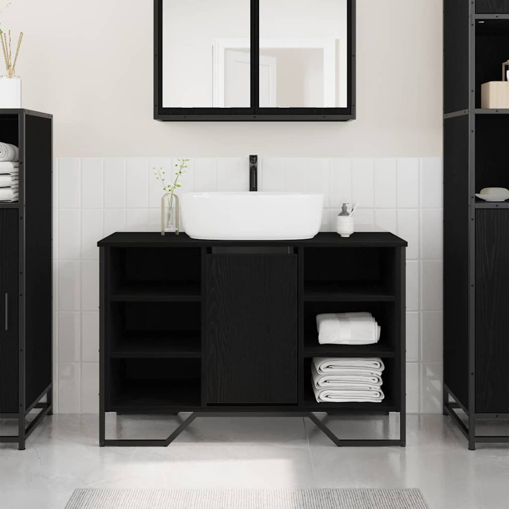 Badeværelsesskabsunder Sort eg 91 x 35 x 60 cm Konstrueret træ billede