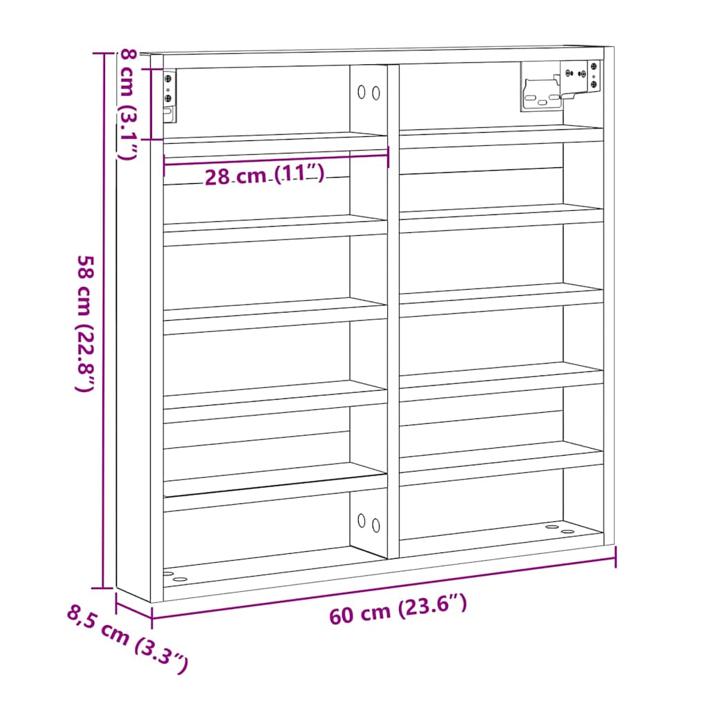 Display Skab med hylde Sort eg 60 x 8,5 x 58 cm Konstrueret træ