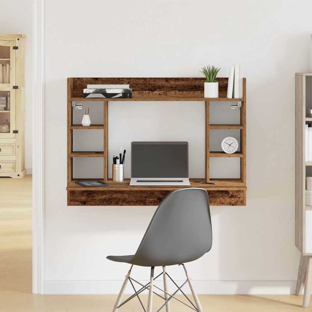 Væghængt skrivebord med hylde Gammelt træ 105 x 48 x 75 cm
