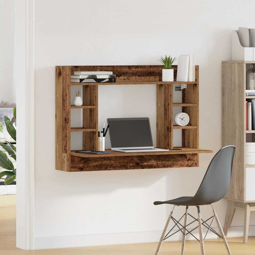 Væghængt skrivebord med hylde Gammelt træ 105 x 48 x 75 cm
