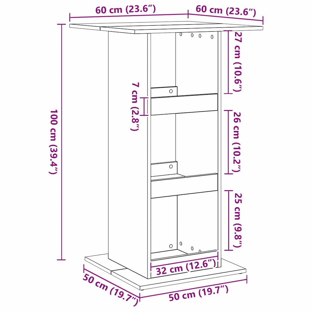 Barbord med hylde Sort eg 60 x 60 x 100 cm Konstrueret træ