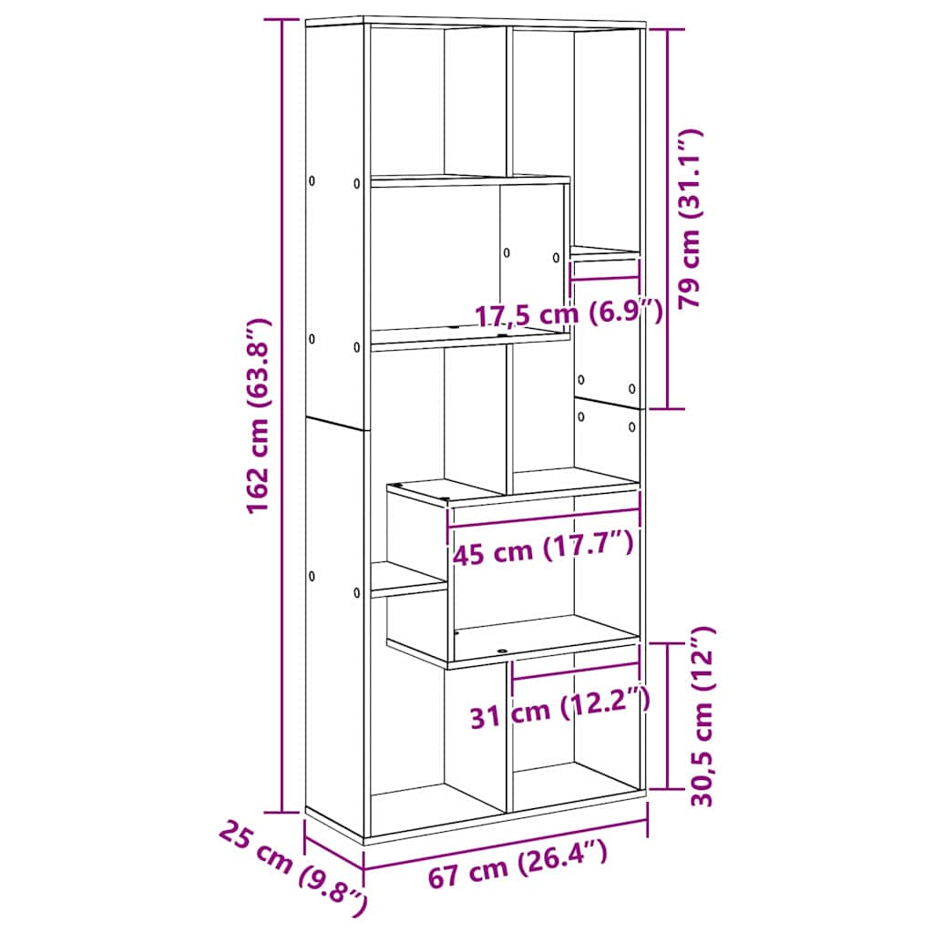 Boghylde Sort eg 67 x 25 x 161.5 cm Konstrueret træ