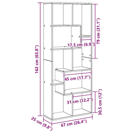 Bogskab 8 niveauer 67 x 25 x 162 cm Konstrueret træ Sort eg
