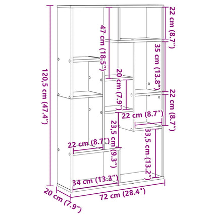 Bogskab 8 niveauer 72 x 20 x 120,5 cm Konstrueret træ Sort eg