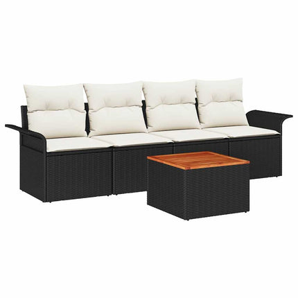 Havesofa Sæt med pude 5 pcs Sort polyrattan