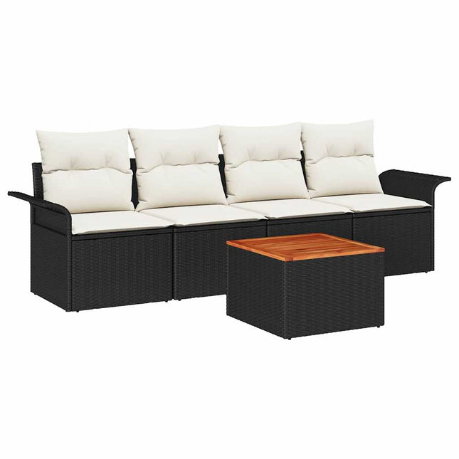 Havesofa Sæt med pude 5 pcs Sort polyrattan
