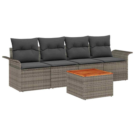 Havesofa Sæt med pude 5 pcs Grå polyrattan