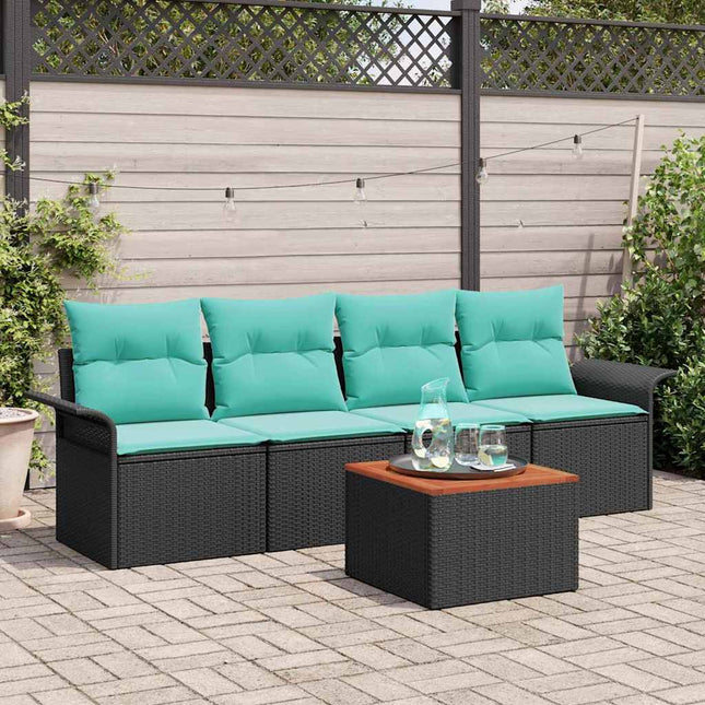 Havesofa Sæt med pude 5 pcs Sort polyrattan