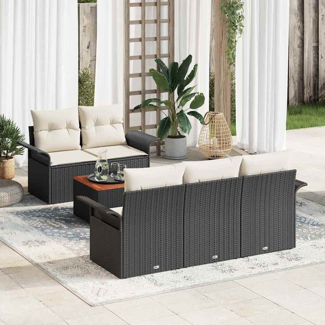 Havesofa Sæt med pude 6 pcs Sort polyrattan