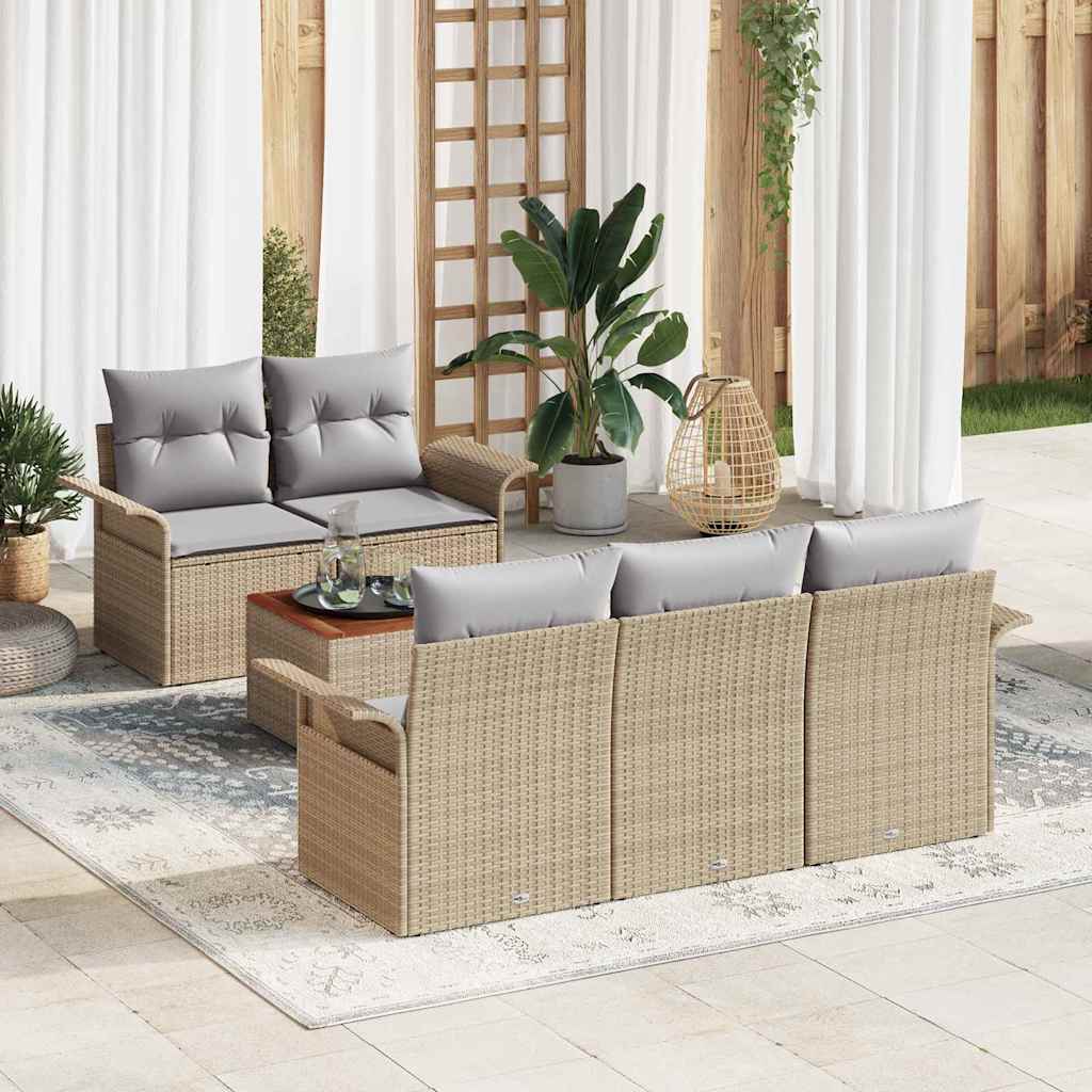 Havesofa Sæt med pude 6 pcs Beige polyrattan