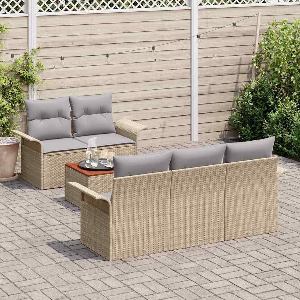 Havesofa Sæt med pude 6 pcs Beige polyrattan
