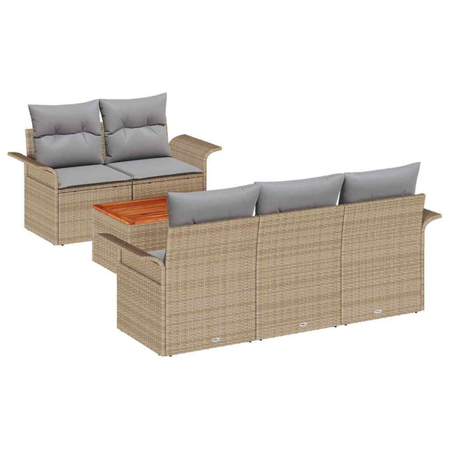 Havesofa Sæt med pude 6 pcs Beige polyrattan