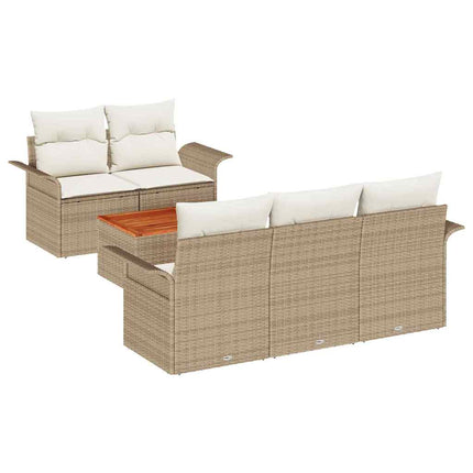 Havesofa Sæt med pude 6 pcs Beige polyrattan