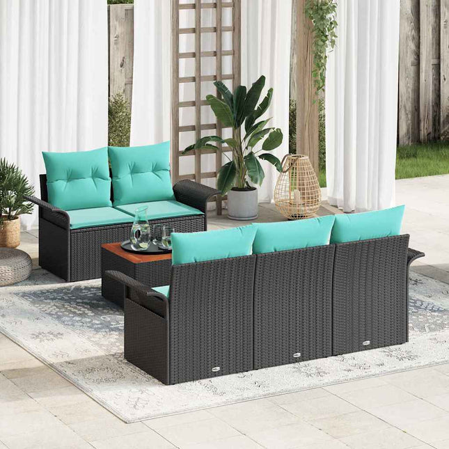 Havesofa Sæt med pude 6 pcs Sort polyrattan