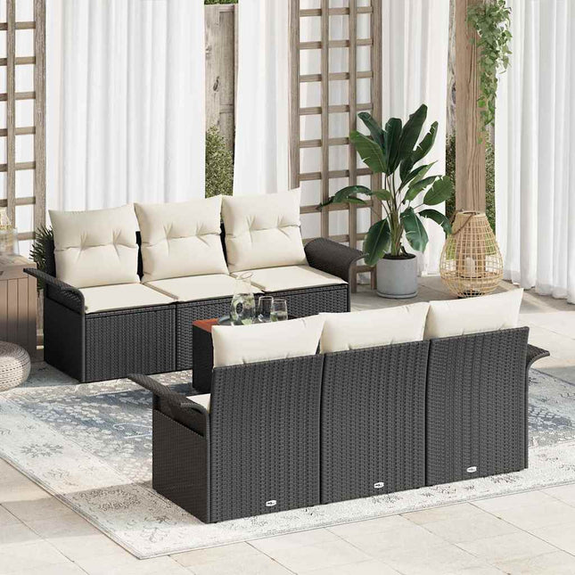 Havesofa Sæt med pude 7 pcs Sort polyrattan