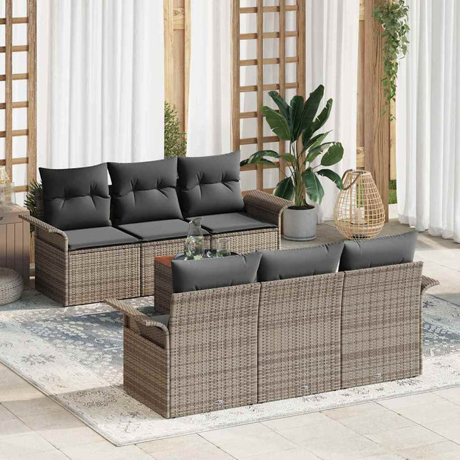 Havesofa Sæt med pude 7 pcs Grå polyrattan