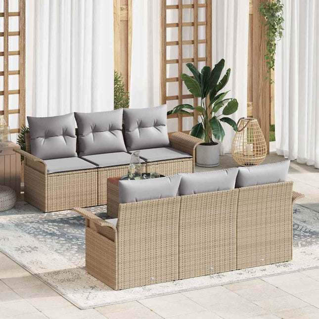 Havesofa Sæt med pude 7 pcs Beige polyrattan