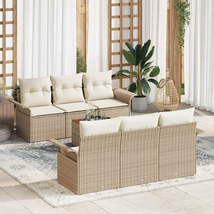Havesofa Sæt med pude 7 pcs Beige polyrattan