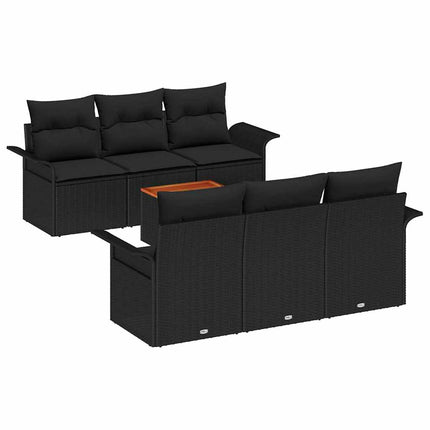 Havesofa Sæt med pude 7 pcs Sort polyrattan