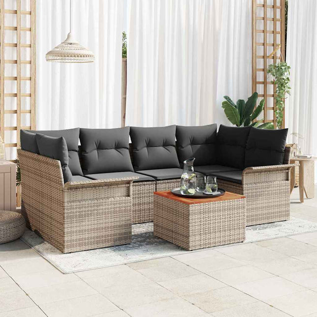 Havesofa Sæt med pude 7 pcs Grå polyrattan