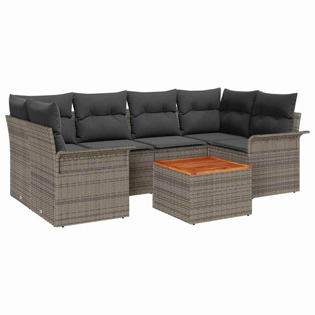 Havesofa Sæt med pude 7 pcs Grå polyrattan