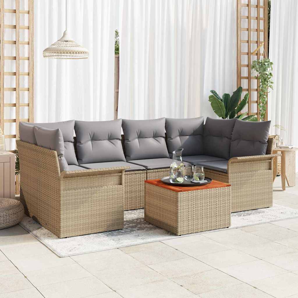 Havesofa Sæt med pude 7 pcs Beige polyrattan