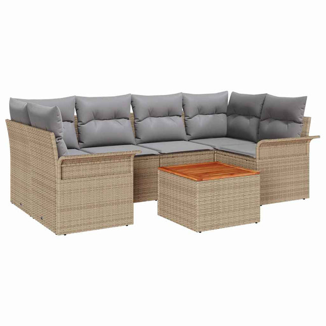 Havesofa Sæt med pude 7 pcs Beige polyrattan