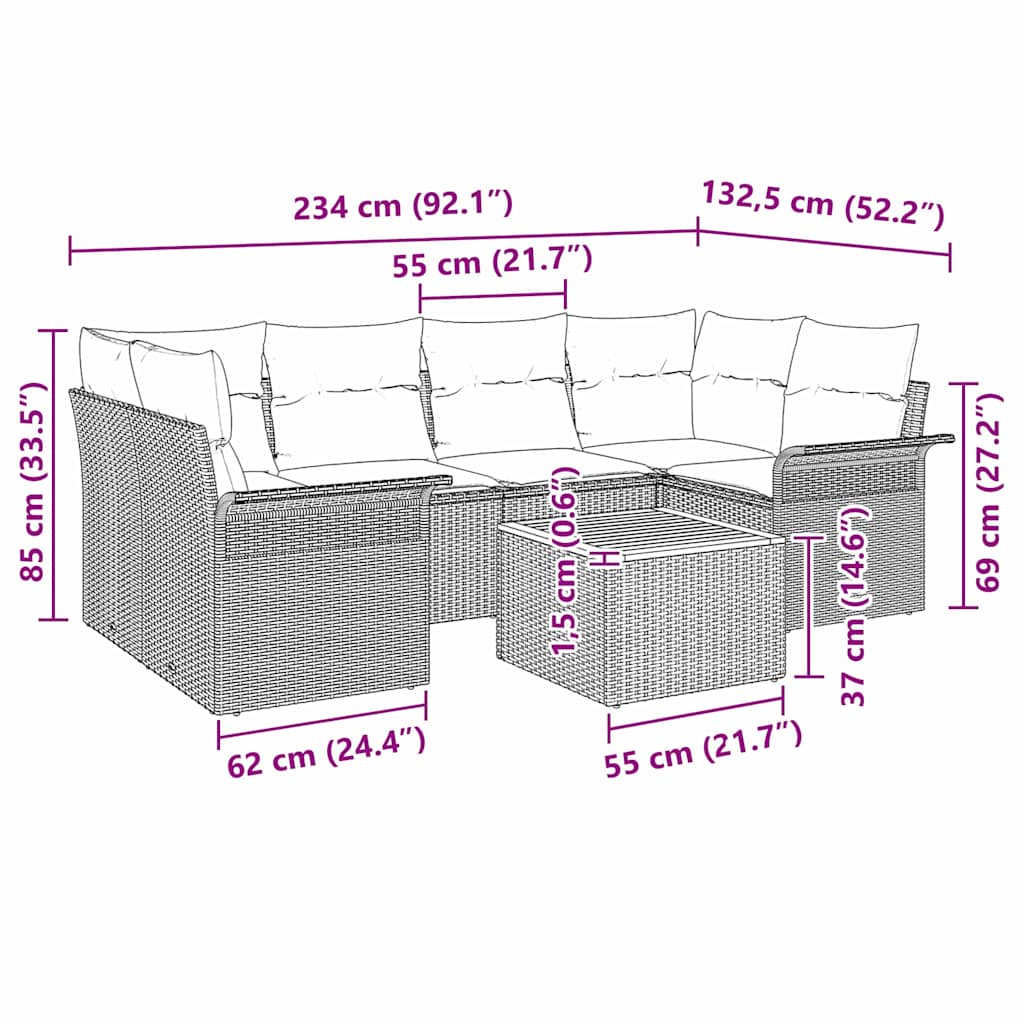 Havesofa Sæt med pude 7 pcs Beige polyrattan