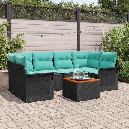 Havesofa Sæt med pude 7 pcs Sort polyrattan