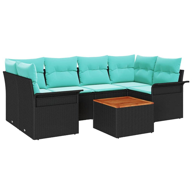 Havesofa Sæt med pude 7 pcs Sort polyrattan