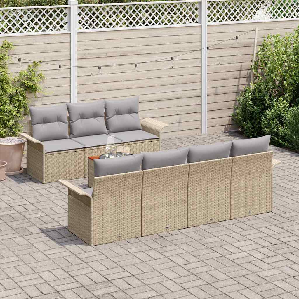 Havesofa Sæt med pude 8 pcs Beige polyrattan
