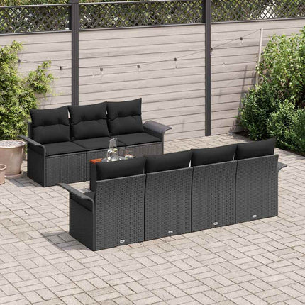 Havesofa Sæt med pude 8 pcs Sort polyrattan