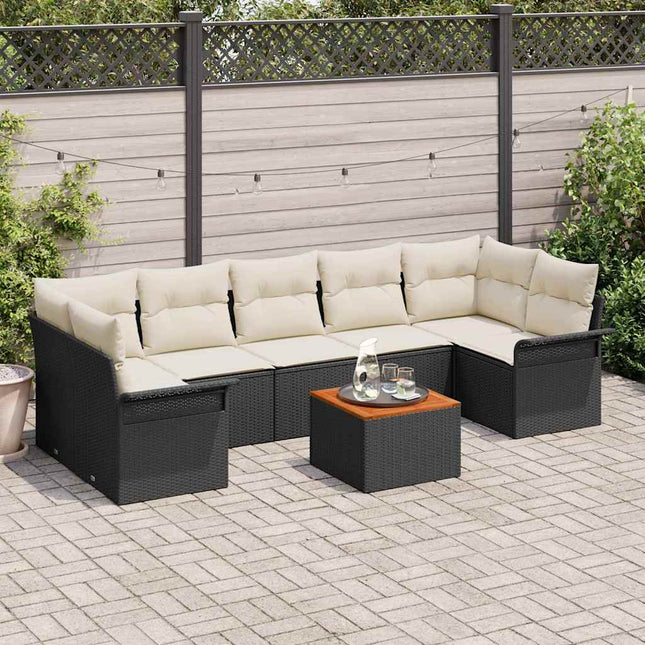 Havesofa Sæt 8 stk. Sort polyrattan