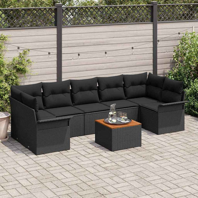 Havesofa Sæt med pude 8 pcs Sort polyrattan
