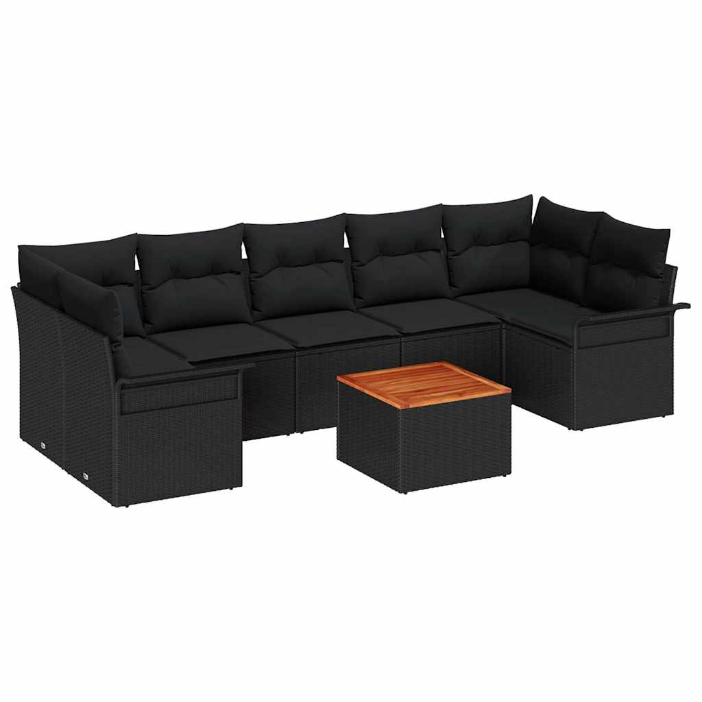 Havesofa Sæt med pude 8 pcs Sort polyrattan