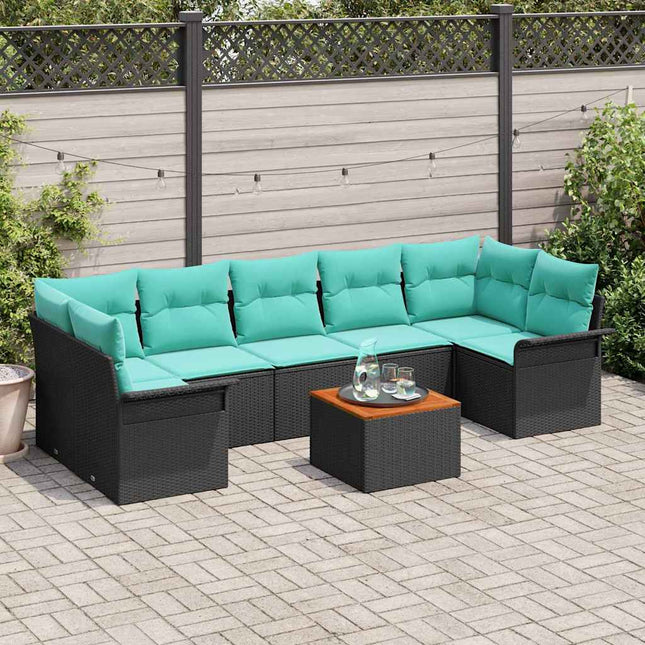 Havesofa Sæt med pude 8 pcs Sort polyrattan