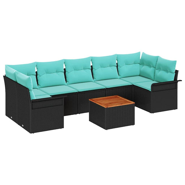 Havesofa Sæt med pude 8 pcs Sort polyrattan