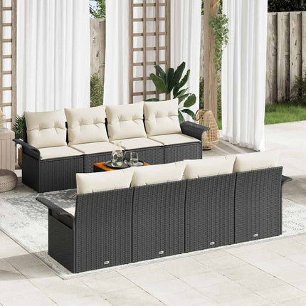 Havesofa Sæt med pude 9 pcs Sort polyrattan