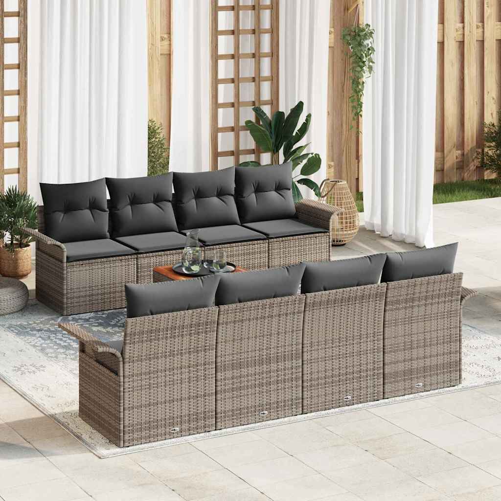 Havesofa Sæt med pude 9 pcs Grå polyrattan