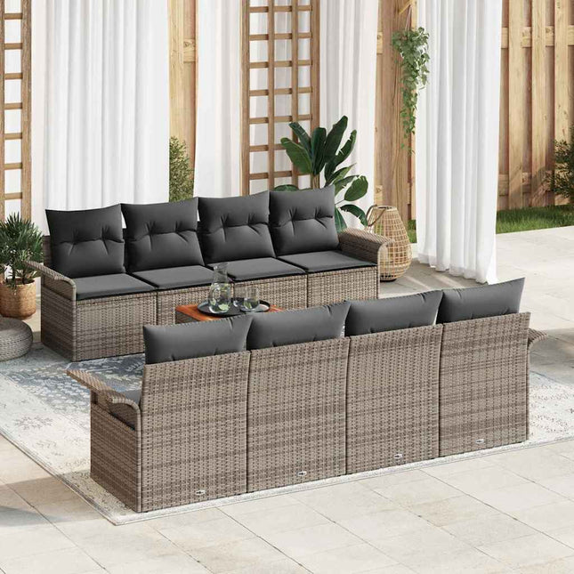 Havesofa Sæt med pude 9 pcs Grå polyrattan